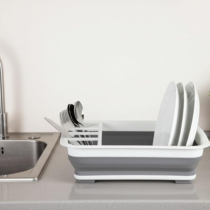 BNYD Plastic Collapsible Dish Drying Rack, Foldable Dinnerware Drainer Organizer for Storage,Kitchen