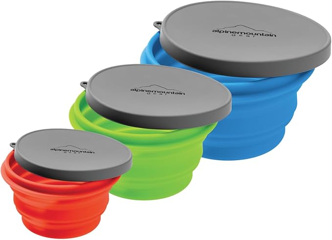 Collapsible Silicone Bowl with Lid for Camping and Backpacking - Camping Dishware Gear Essentials in Small/Red (Made by Caddis Sports)