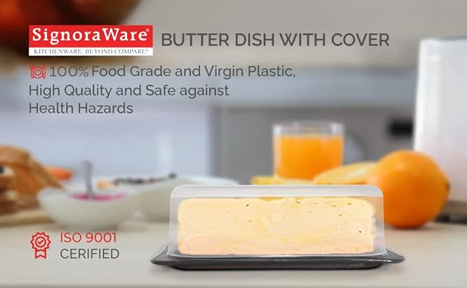 Signoraware Butter Dish with Lid -Butter Keeper Container with Clear Lid for Countertop, Frige- Durable Plastic, Unbreakable Standard Butter Dish Holder For Home, Camping, Multipurpose Bpa Free- Black