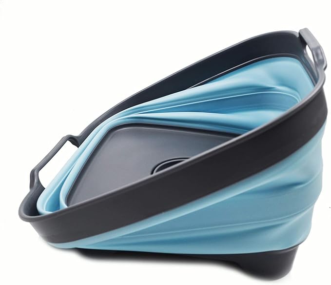 SAMMART 10L (2.64 Gallon) Collapsible Dishpan with Draining Plug - Foldable Washing Basin - Portable Dish Washing Tub - Space Saving Kitchen Storage Tray (1, Grey/Sea Angel)