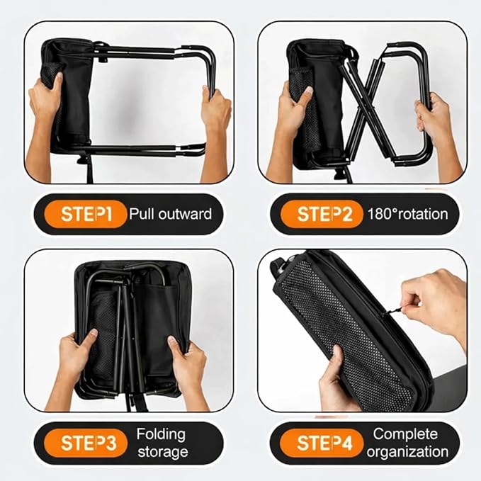 Foldable Stool with Carrying Bag,Compact Folding Chair with Shoulder Strap, Lightweight Outdoor Seat for Fishing, Camping, Hiking, Garden, Beach, Sports Games, Festivals (Black)