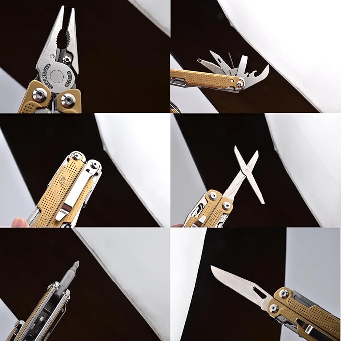 SQT2048 20-in-1 Multitool, Foldable & Self-Locking, Professional Tool for DIY, Home Repairs, Outdoor Camping – Must-Have Gifts for Men, Compact, Durable, All-in-One Tool for Every Task, Gold