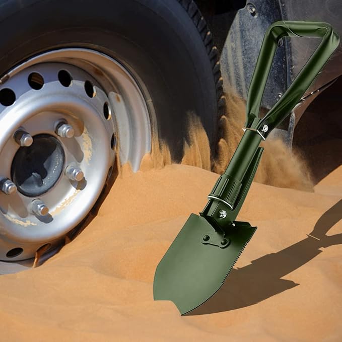 24.5" Collapsible Shovel, Heavy Duty Foldable Shovel for Camping and Pickax, Military Entrenching Tool for Gardening, Camping, Digging Dirt, Sand, Mud&Snow, Off Road, Car Emergency kit