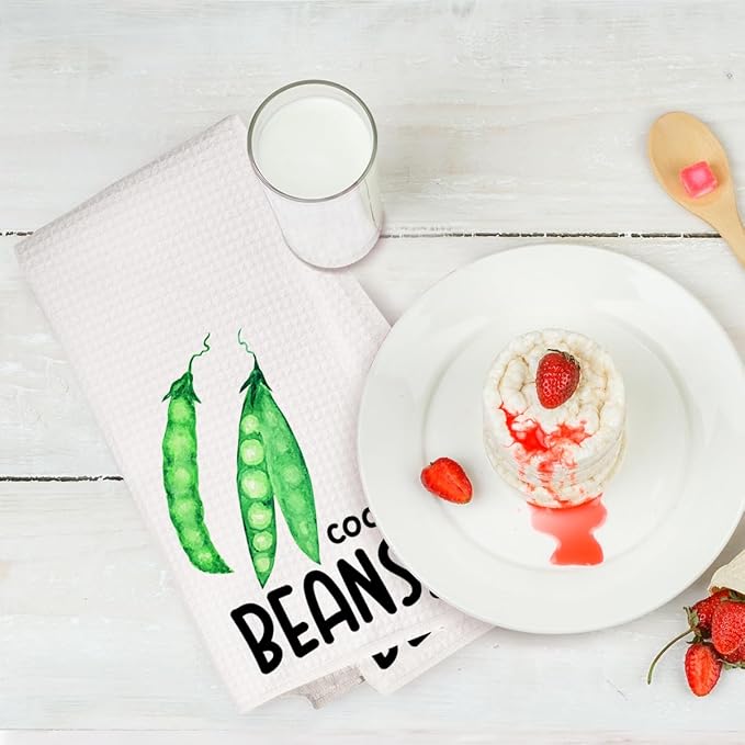 2Pcs Funny Kitchen Towels, Artichoke Beans Vegetable Decor, Hostess Gifts, Dish Towel, Housewarming Gift For Her Women, Wedding Shower Gift, Waffle Weave Hand Towels