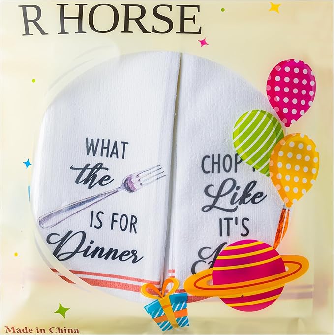 R HORSE 5Pcs Kitchen Dish Towel Funny Cookware Kitchen Dishcloth Absorbent Utensils Themed Cleaning Dishcloth Bar Hand Towel Gift for Baking Lover Mom Women Housewarming New Home