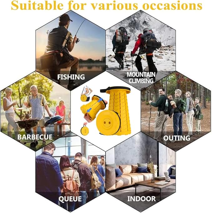 Fishboy Upgraded Collapsible Stool, 400lbs Max Weight, Lightweight But Sturdy, Portable Retractable Folding Telescoping Foldable Camping Stool for Adults Outdoor Fishing Hiking BBQ