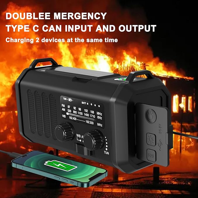 Leaton Emergency Hand Crank NOAA Weather Radio with Solar Charging 20000mAh Battery Built-in Flashlight, Reading Light & SOS Alarm for Indoor/Outdoor Emergencies