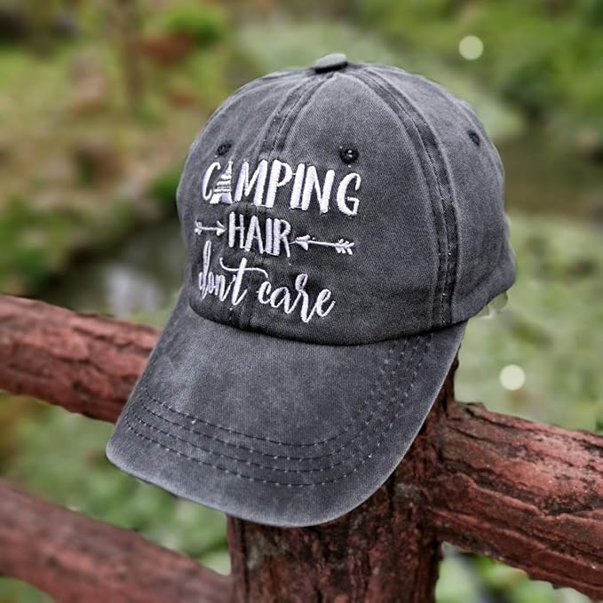 Waldeal Embroidered Camping Hair Don't Care Hat Adjustable Washed Baseball Cap for Women Men