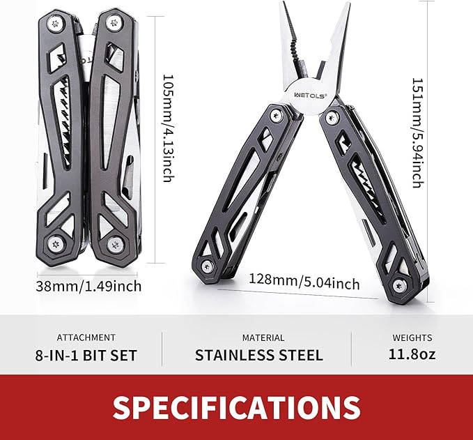 Father‘s Day Gifts for Men Dad Him, WETOLS 21-in-1 Multitools with Pocket Knife, Stainless Steel Self-locking Pliers with 8 Screwdriver Bits, Multi Tool Survival Gear, EDC Knife with Pouch for Outdoor