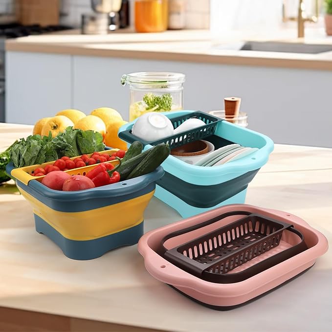 Collapsible Dish Basin with Drain Plug and Portable Sink, 11L(2.91 Gallon) Collapsible Bucket with Sink. Foldable Wash Basin for Station Campin/Camping/Rv/Kitchen (Pink)