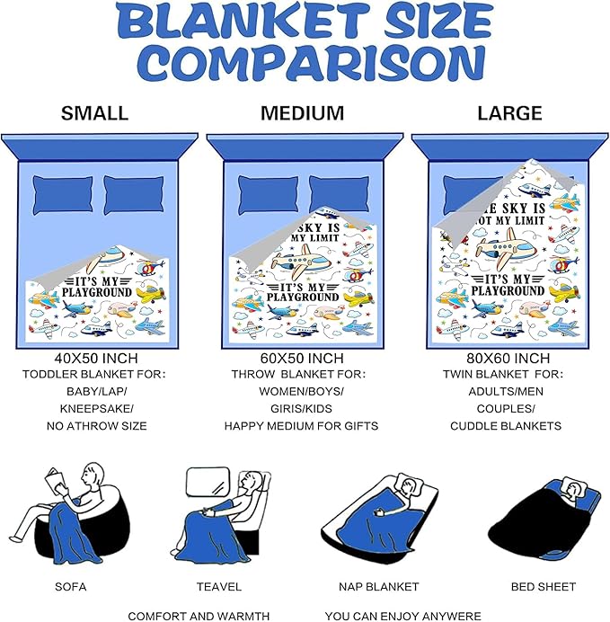 Cute Pilot Airplane Blanket Gifts for Boys Girls Kids Airman,Soft Lightweight Aircraft Flying Throw Blanket Birthday for Pilots Men Women Adults 50"X40"