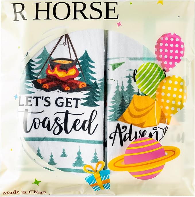 R HORSE Funny Kitchen Dish Towels - 5Pcs Camping Kitchen Hand Towels, Soft Absorbent Cleaning Dishcloth Home Bathroom Decor Camper Accessories for Campers Hikers Outdoor Lovers Camping Gifts