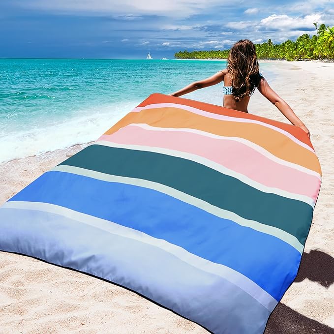 WIWIGO Beach Blanket Waterproof Sandproof Beach Mat 79" X 83"/10'x9'for 2-8 Adults Quick Drying Outdoor Picnic Mat Beach Accessories for Travel, Camping, Hiking