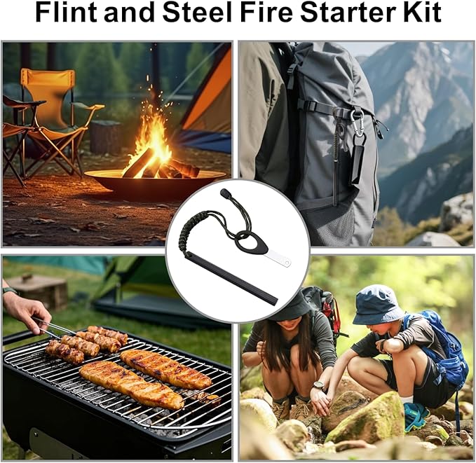 Ferro Rod Fire Starter, 6 inch X 1/2 inch Flint and Steel Fire Starter Kit with Paracord Lanyard Handle and Striker, Emergency Survival Tool for Your Hiking, Backpacking, Campfires and Camping