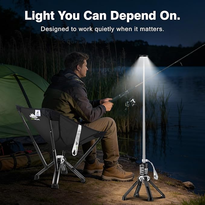MTRVR Premium Telescopic Camping Lantern – 20000mAh Rechargeable LED Outdoor Light, IP44 Water-Resistant, Aluminum Telescopic Pole & Foldable Tripod – 21H Long-Lasting Emergency, RV & Camping Lighting