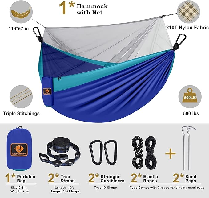Hammock for Kids, Camping Hammock with Mosquito Net, Lightweight Nylon Portable Hammock with 10ft Tree Straps,Children Hammocks for Travel Hiking Backpacking Beach Patio