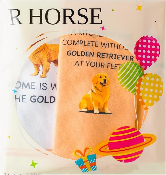 R HORSE Golden Retriever Kitchen Dish Towels - 5Pcs Funny Dog Themed Absorbent Kitchen Dish Cloths for Golden Retriever Lovers, Cleaning Hand Towels Funny Housewarming for Dog Owners