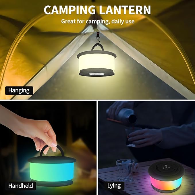 2pcs Camping String Lights,2 in 1 Upgraded 32.8FT Rechargeable Tent Lights String with 19 Lighting Modes,Quick Storage camping lights,Portable LED Lamp for Bedroom Yard Decor Christmas (Black)