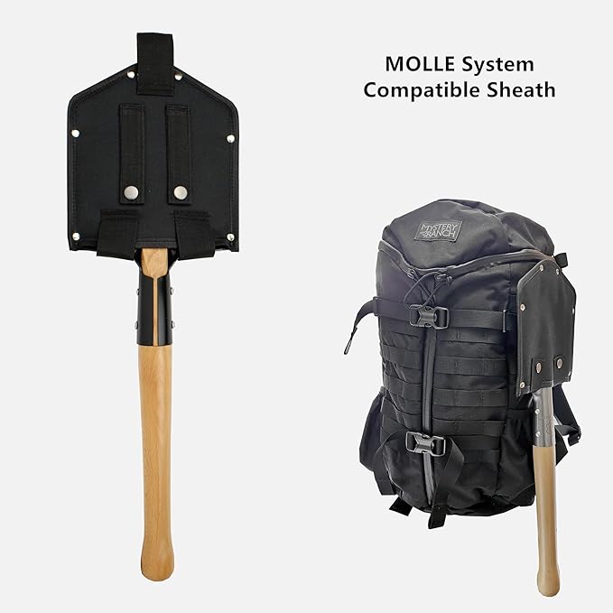 MASTIFF GEARS Battle Wolf Military-Grade Survival Shovel - Heavy Duty Carbon Steel w/Hardwood Handle | All-Weather for Camping, Hiking, Off-Road, Emergency | Digs Dirt/Sand/Snow/Mud (Wolf Tooth)