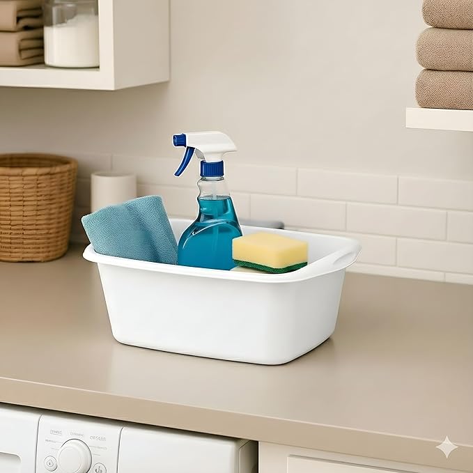 Tribello 2-Pack Dish Pans for Kitchen Sink, Plastic Tub Dishpan Wash Basin and Foot Bath for Soaking Feet, Wash Bucket for Washing and Storage Cleaning Supplies - 12 Quarts - Heavy Duty - (White)
