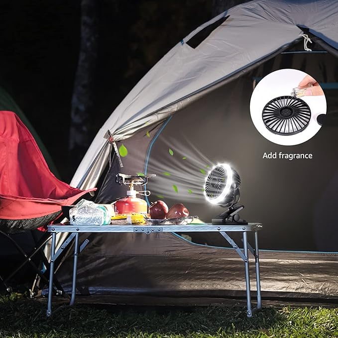 Lepro Rechargeable Camping Lantern with Fan, Camping Essentials, 2 Lighting Modes, 3 Speed Settings Fan, Tent Light with Hanging Hook for Camping, Hiking, Hurricane, Emergency, Outages