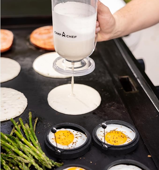 Camp Chef Breakfast Kit - Flat-Top Griddle Accessories Includes Pancake Batter Dispenser, Griddle Spatula & 4 Egg Rings