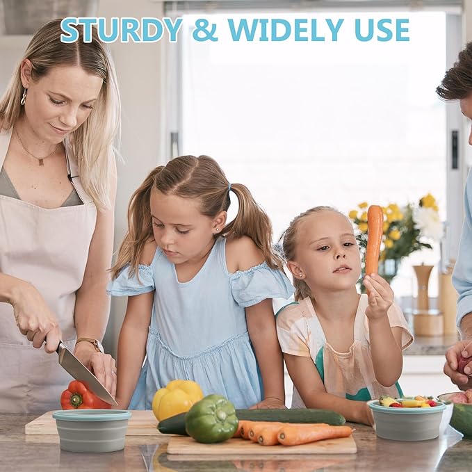 Suclain 4 Pcs Collapsible Bowls with Lids Silicone Camping Food Storage Container Expandable Folding Salad Lunch Box Travel Container for Hiking Camping