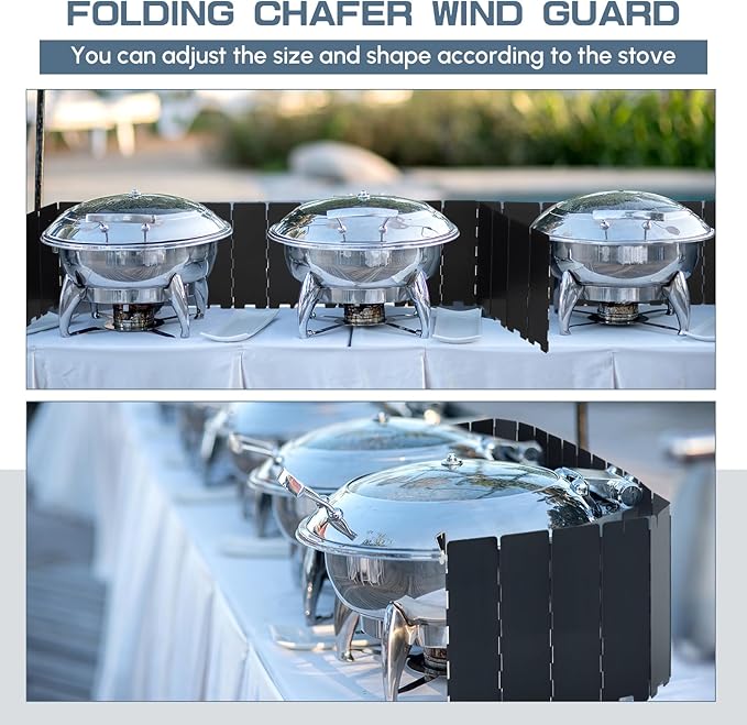 MorningRo 1 Pcs 20 Plate Chafing Dish Wind Stove Camping Guard 67 x 7.8'' Stainless Steel Wind Cover Folding Outdoor Windscreen with Drawstring Bag for Camp Picnic Burner Guard (Black)