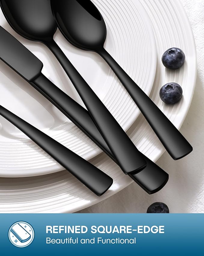Stapava 40 Pcs Black Silverware Set, Food-Grade Stainless Steel Flatware Set for 8 Mirror Polished Cutlery Utensil Sets Include Dinner Knives Spoons and Forks Set Dishwasher Safe for Home Restaurant