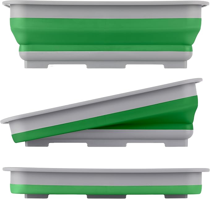 Collapsible Bucket for Cleaning - 7.27L Foldable Wash Bin Dish Tub - Collapsible Wash Basin or Camping Sink for Beach, Tailgating, or Soaking Laundry - Cleaning Supplies by Wakeman (Green)
