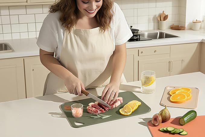 THETCHRY Plastic Cutting Board Set, Cutting Boards for Kitchen BPA Free, Large-Small Chopping Boards Set of 3 Non-Slip for Cooking Camping Dishwasher Safe, Reversible, with Grip Handle, 15"×10"×0.6"