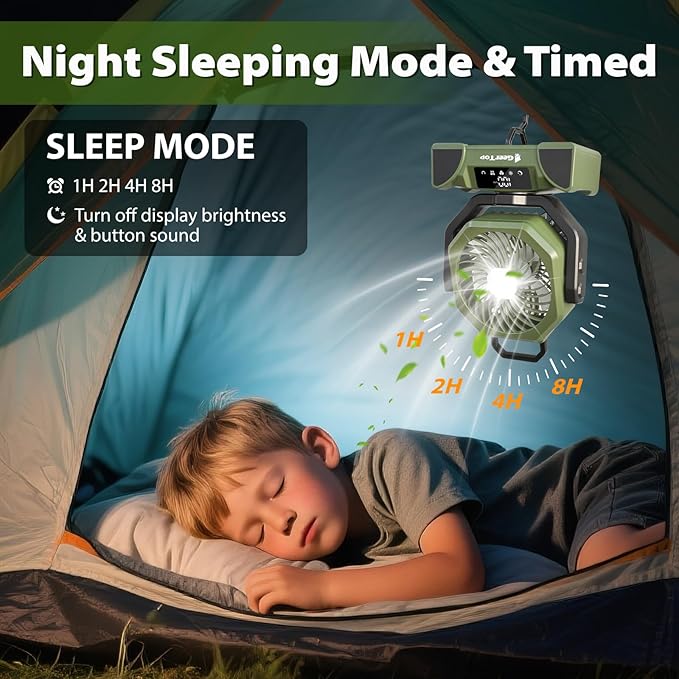 GEERTOP 20000mAh Portable Camping Fan Rechargeable, Battery Operated Tent Fans with LED Lantern for Outdoor Backpacking Travel