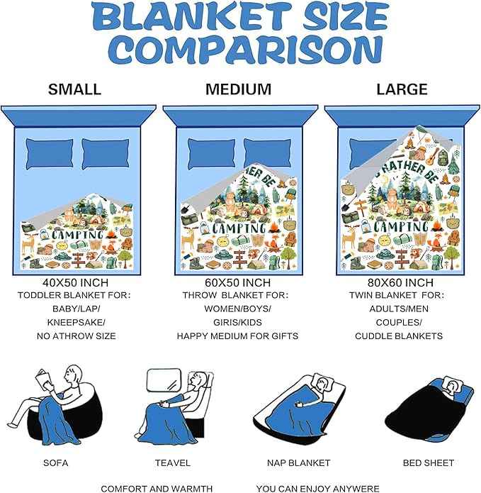 Camping Gifts for Women Stuff Cool Camping Essentials Accessories Blanket Throw Camper Plush Bedding Merch Blanket for Women Men Camper Birthday Party Decorations Room Decor 60"X50"