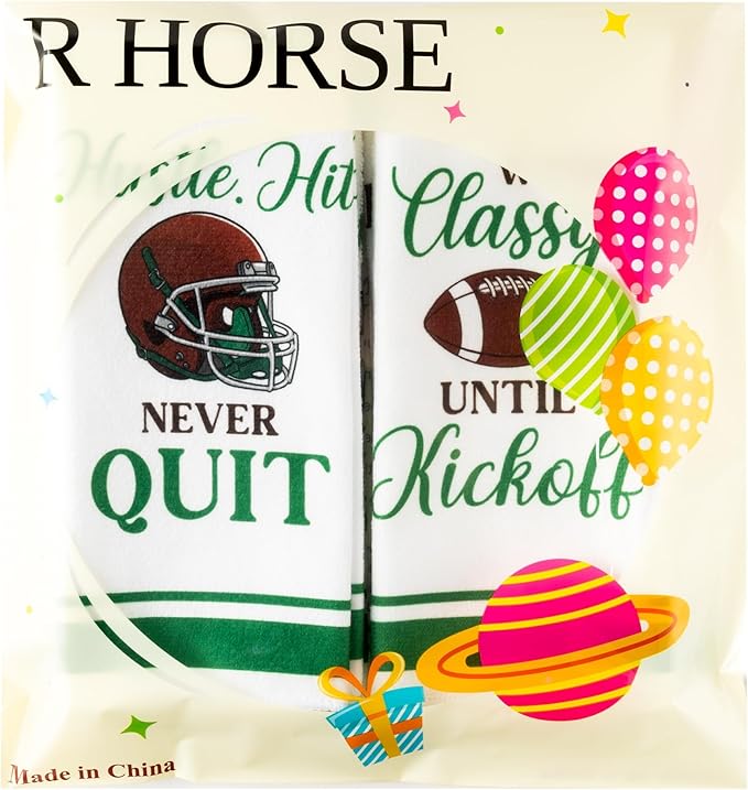 R HORSE Funny Football Kitchen Dish Towels - 5Pcs Sport Themed Game Day Kitchen Hand Towels, Absorbent Cleaning Dishcloth Home Bathroom Decor for Football Lovers Game Day Party Supplies
