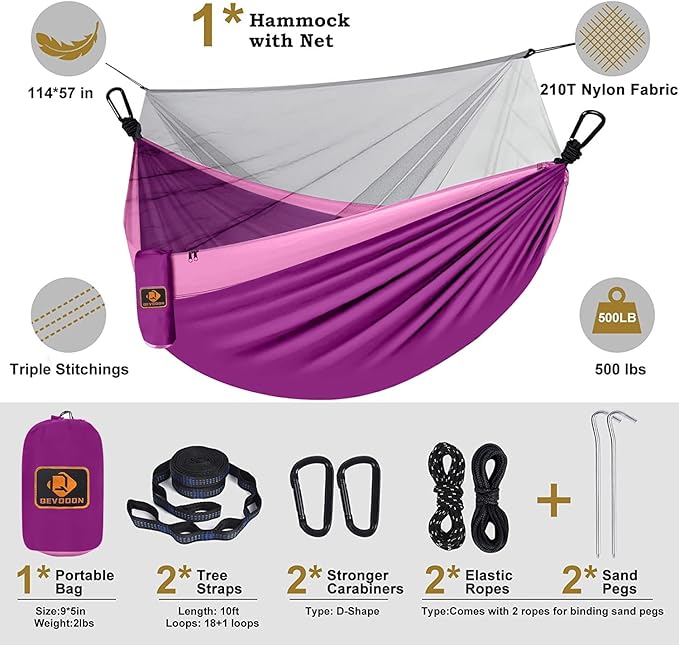Hammock for Kids, Camping Hammock with Mosquito Net, Lightweight Nylon Portable Hammock with 10ft Tree Straps,Children Hammocks for Travel Hiking Backpacking Beach Patio