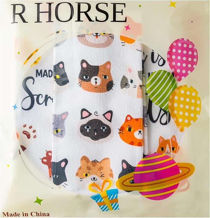 R HORSE 5Pcs Funny Kitchen Dish Towels, Cute Cat Dishcloths Gift, Absorbent Dish Tea Towels Reusable Bar Hand Dishcloths Decor for Bathroom Kitchen Home Supplies Gift for Mom Woman Cat Lovers