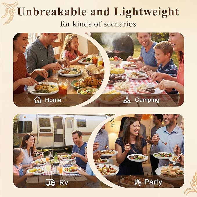 Wheat Straw Plate 8 Inch, Reusable Plastic Plates Set for 8, Unbreakable Small Plate for Salad, Dessert, Cake, Microwavable Plates for Kitchen, Party, Camping, RV - White