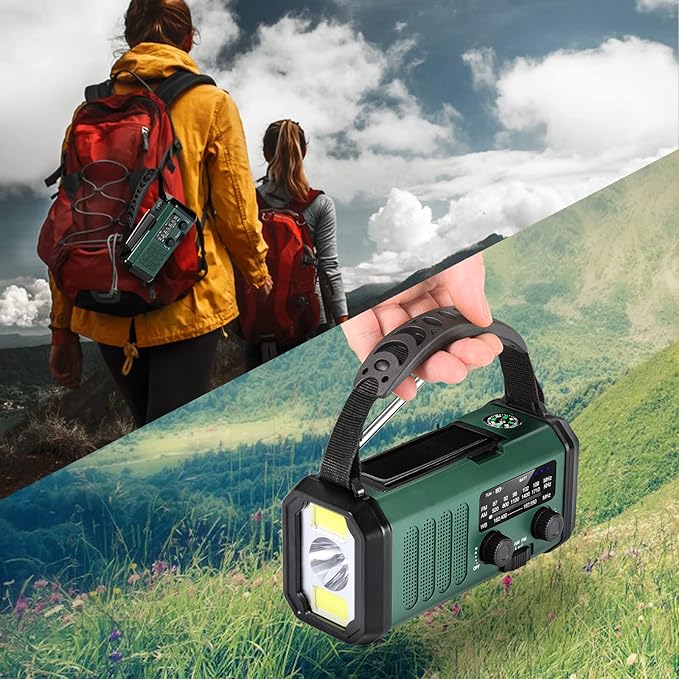 Hand Crank Emergency Radio, NOAA Weather Radio with AM/FM Solar Radio,10000mAh Rechargeable Battery Powered, USB-C Charger, Flashlight, SOS Alarm, for Camping, Hurricanes Outdoor Survival Emergencies