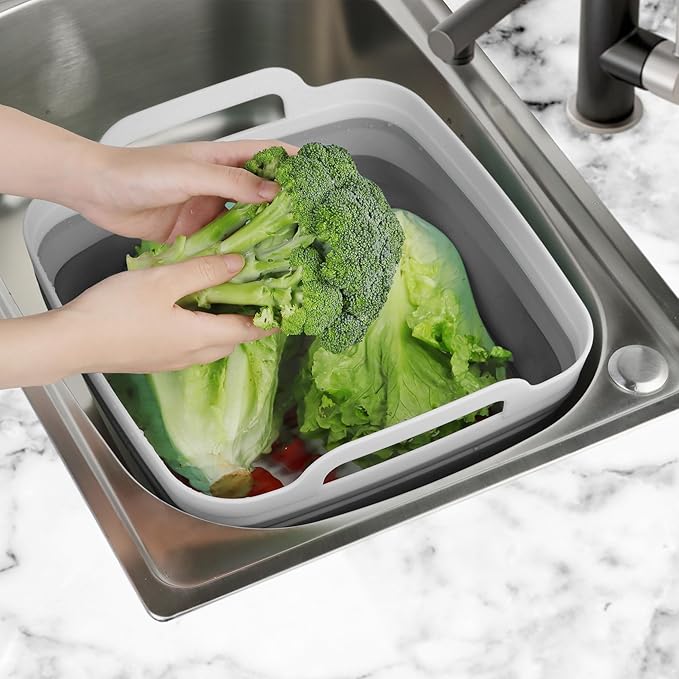 Tiawudi Dishpan for Washing Dishes, 2.4Gal/9L Wash Basin with Draining Plug Carry Handles, Collapsible Bucket for Cleaning, Portable Sink, Foldable Plastic Tub, 1PC