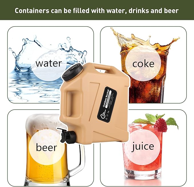 COOZMENT 3.2 Gallon/5 Gallon Water Containers with Spigot, BPA Free Water Jug, Military Green Water Tank, Multifunction Water Storage Containers for Camping Outdoor Hiking,Emergency Stroage