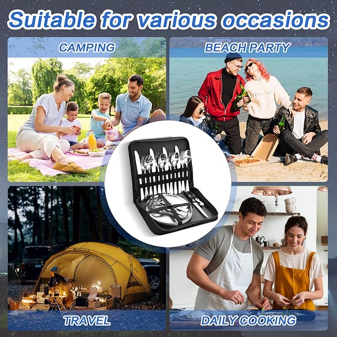 Camping Dishes Set, Camping Plates and Utensils with Camp Organizer Camping Dinnerware