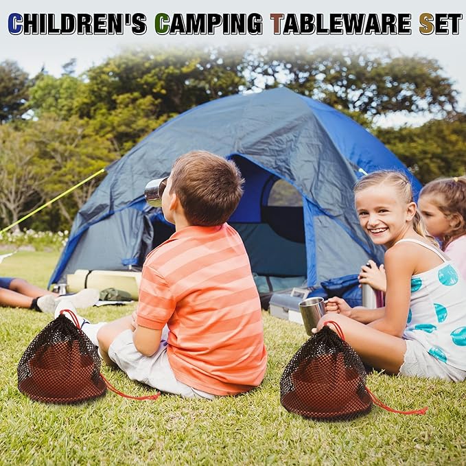 Scout Camping Mess Kit for Person Boy Scout Dishes Set Girl Scout Mess Kit with Mesh Bag Reusable Light Weight Eating Utensils Plastic Camping Cutlery Set for Travel Camp