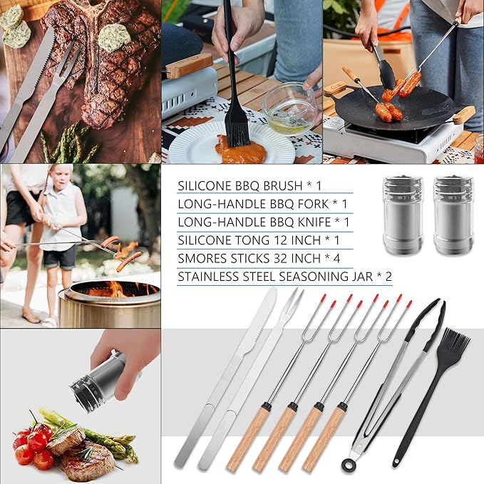 Wesqunie Camping Cooking Essentials Utensils Set - Camp Cookware Kitchen Accessories Kit, Camper Gear Must Haves, Stainless Steel & Silicone, RV Car Portable Outdoor Equipment Tool