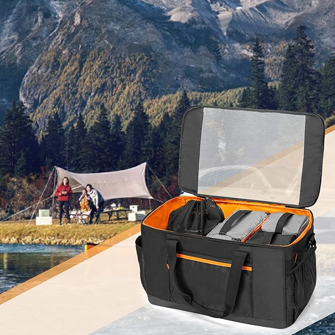GRAOSO Camping Gear Organizer, 3 Pcs Camping Packing Cubes and 1 Pcs Mesh Pocket with Carrying Bag for Kitchen Supplies, 5-in-one Tactical Travel Storage with Transparent Window for Car Trunk, 45L