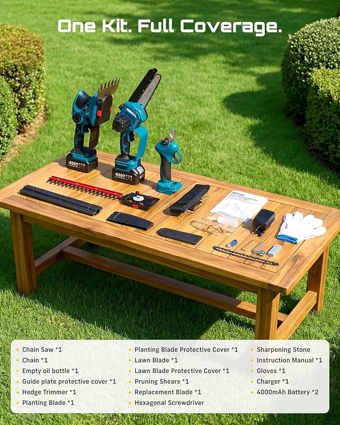 SEESII Electric Chainsaw Trimmer Pruner: 3-in-1 Cordless Chainsaw, Hedge Trimmer, Pruning Shears with 2× Rechargeable 4000mAh Batteries, Garden Tool Kit for Tree Trimming and Branch Cutting
