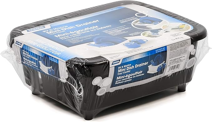 Camco RV Mini Dish Drainer & Tray - Features a Sloped Drain Tray Design, Heavy-Duty Construction - Ideal for Small Spaces, Apartments, Boats, and More -9.5" L x 11.7" W x 4.75" H - Black (43512)