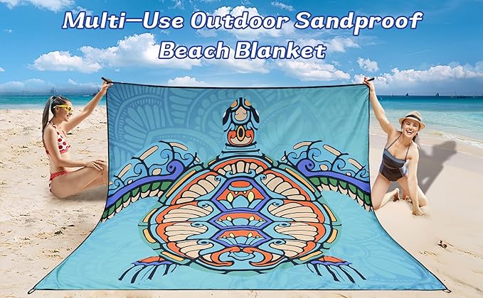 WIWIGO Beach Blanket Waterproof Sandproof Beach Mat 79" X 83"/10'x9'for 2-8 Adults Quick Drying Outdoor Picnic Mat Beach Accessories for Travel, Camping, Hiking