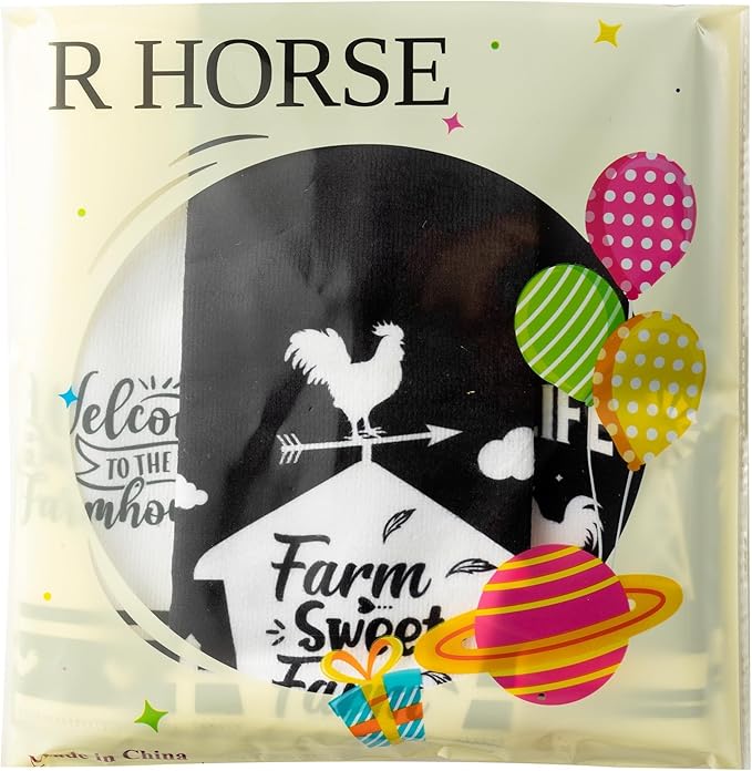 R HORSE Funny Chickens Kitchen Dish Towe - 5Pcs Farm Rooster Themed Kitchen Dishcloth Black White Chickens Absorbent Cleaning Dishcloth Bar Hilarious HandHand Towels for Mom Women Housewarming Gifts