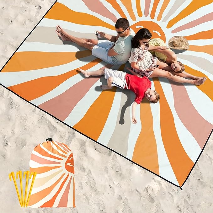 WIWIGO Beach Blanket Waterproof Sandproof Beach Mat 79" X 83"/10'x9'for 2-8 Adults Quick Drying Outdoor Picnic Mat Beach Accessories for Travel, Camping, Hiking