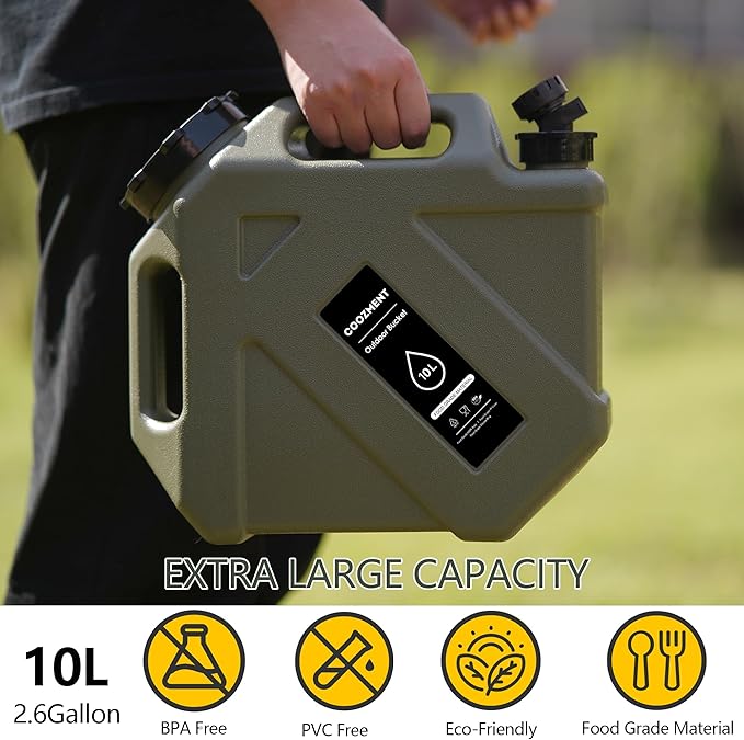 COOZMENT 3.2 Gallon/5 Gallon Water Containers with Spigot, BPA Free Water Jug, Military Green Water Tank, Multifunction Water Storage Containers for Camping Outdoor Hiking,Emergency Stroage